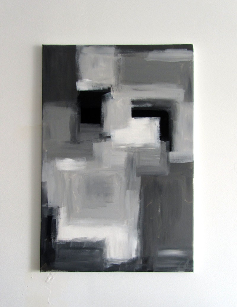 No. 82 - Modern Abstract Painting 16" x 24" on regular 3/4" depth canvas - Black, grey and white