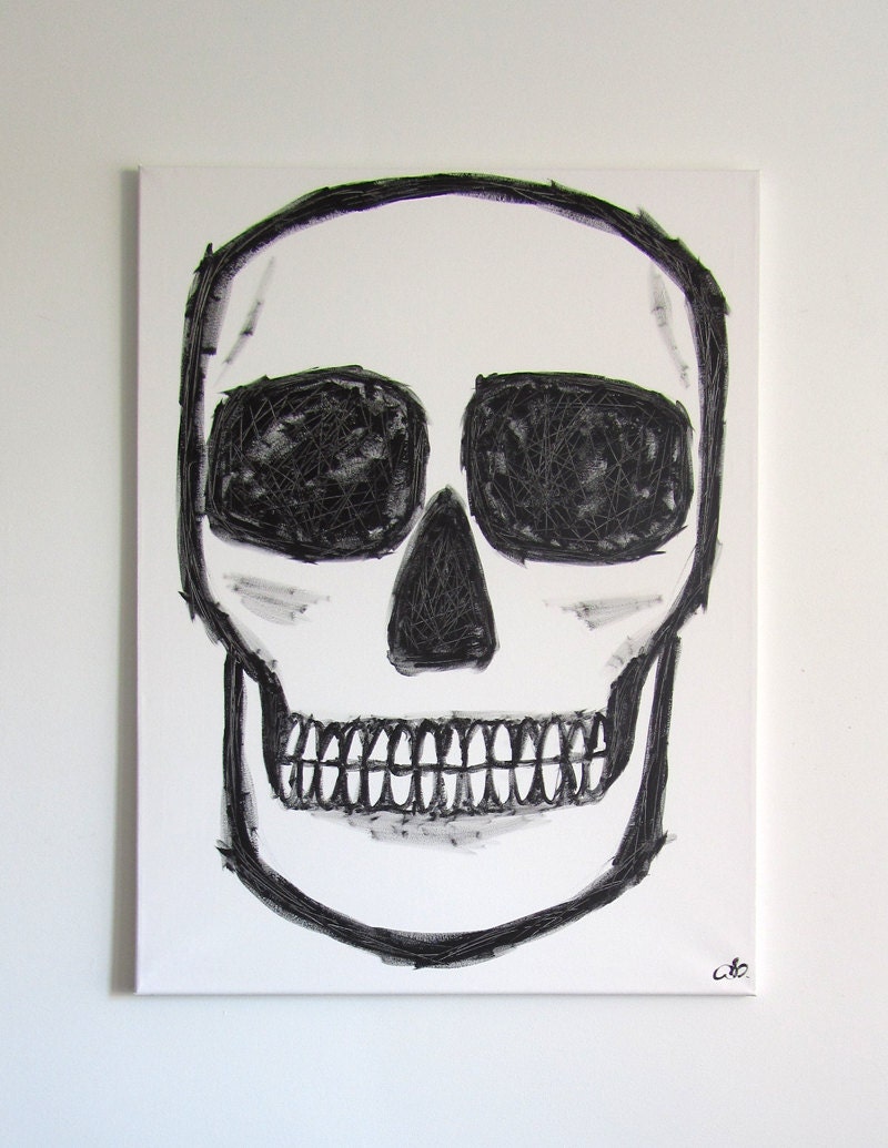 No. 89 - Modern Abstract Painting 31.5" x 23.5" on regular 3/4" depth canvas - White and black skull
