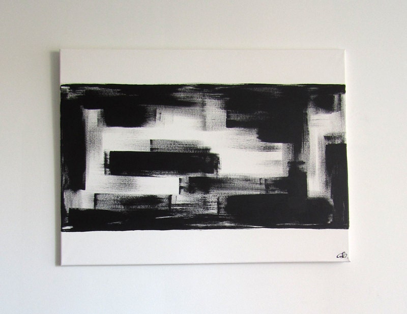 No. 85 - Modern Abstract Painting 31.5" x 23.5" on regular 3/4" depth canvas - (Black and white)