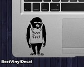 Banksy monkey with your text frontal vinyl decal (for macbook or ipad)