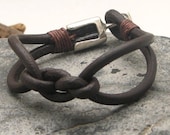 FREE SHIPPING Men's leather bracelet Brown leather marine knot bangle bracelet with silver plated clasp