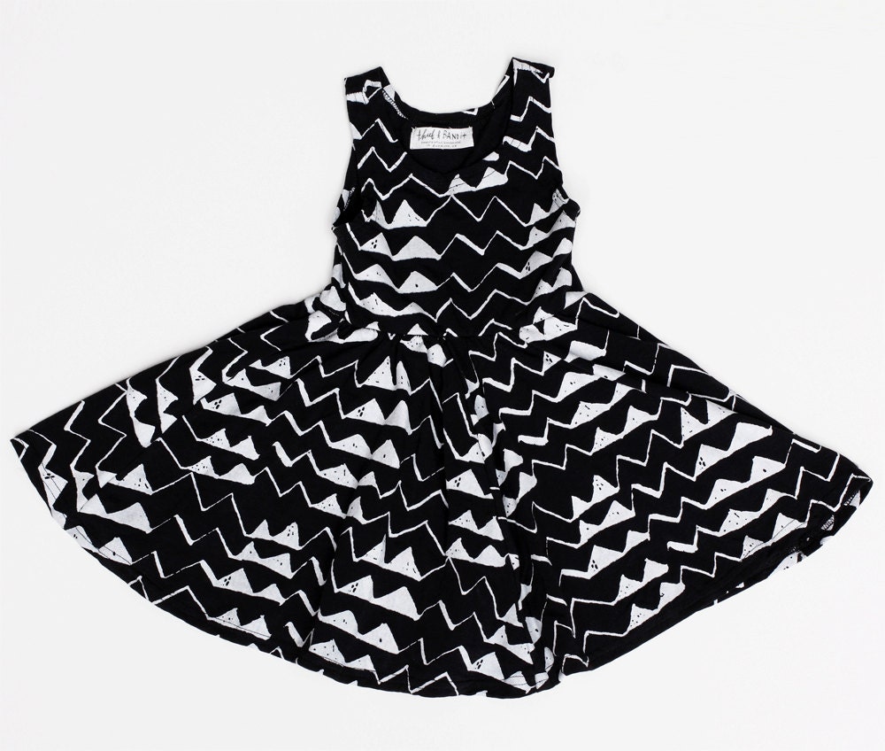 Mountain Twirling Dress in White on Black