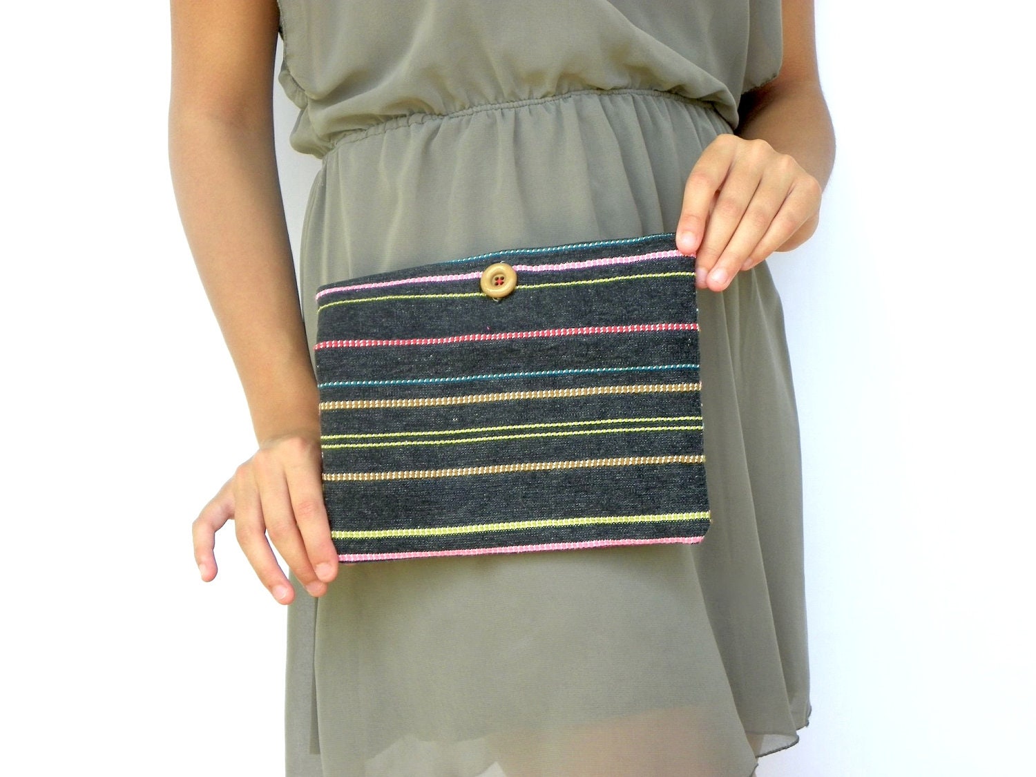 30% SALE Fold Over Clutch, Multicolor Clutch, Foldover clutch, Striped Cosmetic Bag, Make up Pouch, Make up bag