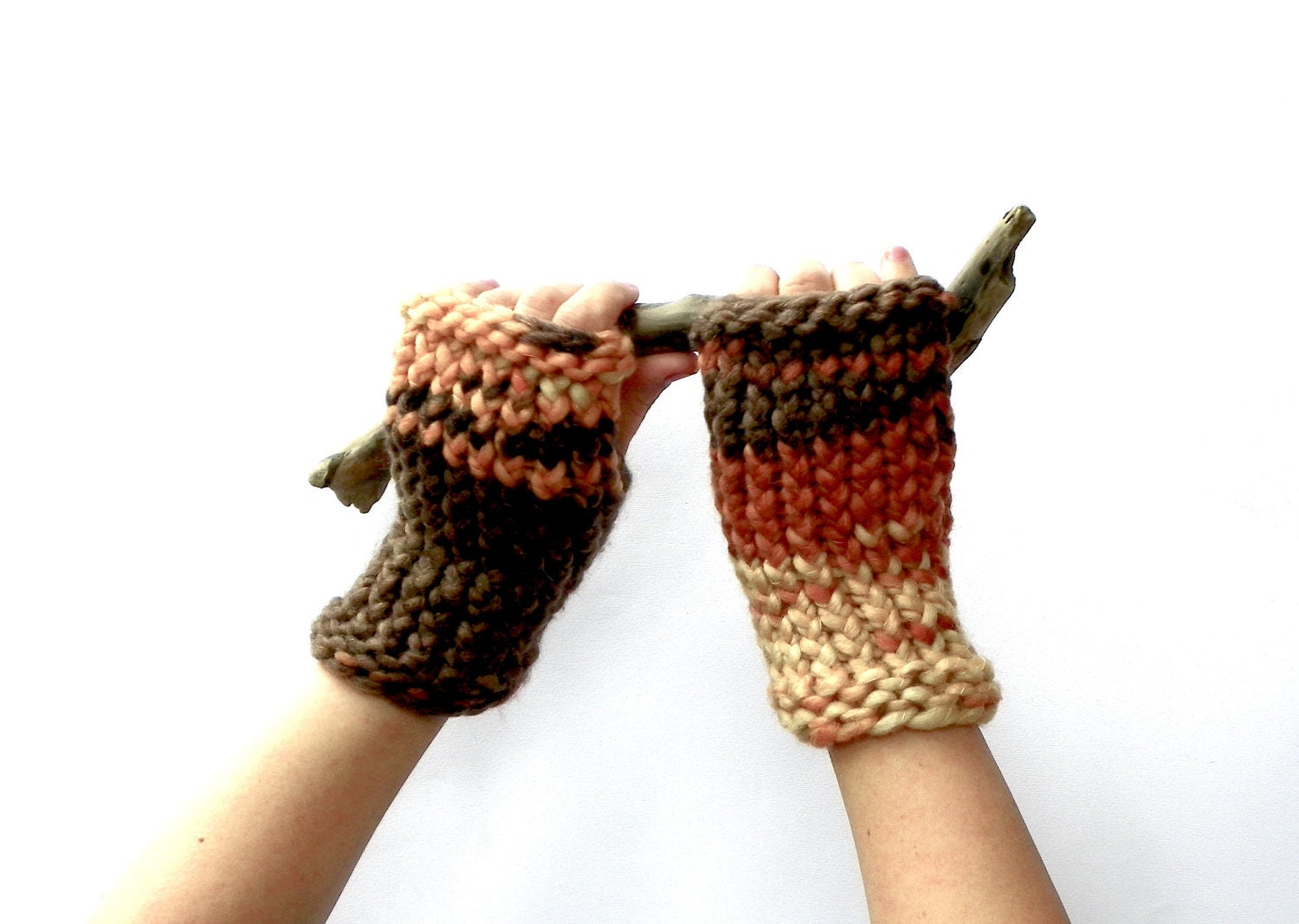 Brown Fingerless Gloves, Rustic Fingerless Mittens, Womens Wool Gloves, Woodland mitts, Winter fashion MADE TO ORDER