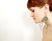 Geometric Chain Earrings / Diamond Pattern /  Chandelier Earrings / Neon / Tribal / Chartreuse / Shrink Plastic Jewelry / Wearable Art