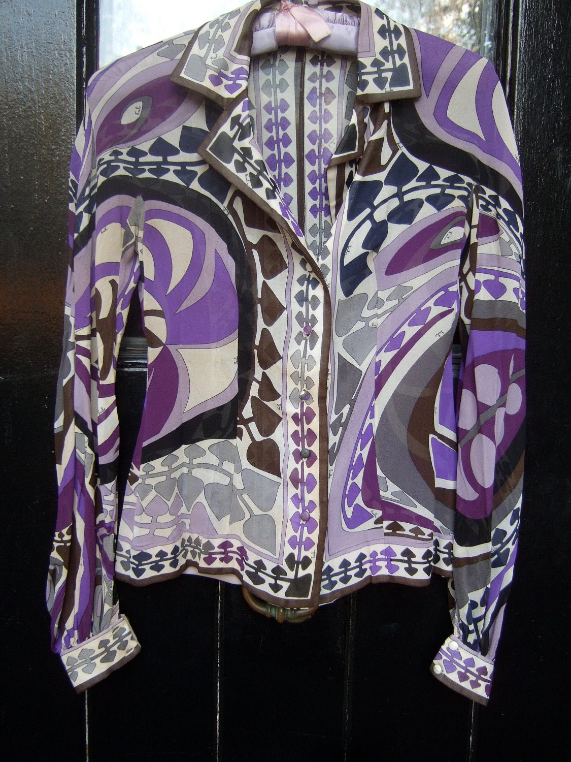 EMILIO PUCCI 1970s Stunning Silk Print Blouse Made in Italy