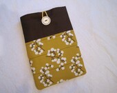 Macbook cover/sleeve, brown and mustard yellow pussywillows fabric  handmade, quilted and lined.