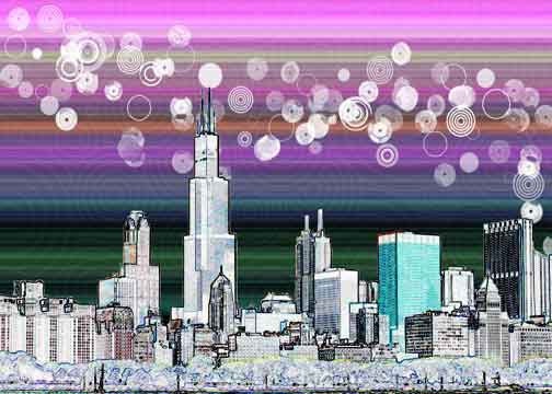 5x7 original art print-Chicago Skyline
