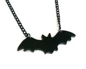 Black Bat Necklace, Laser Cut Acrylic Pendant, Halloween