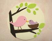 Mama Bird  and Baby Bird in Nest Baby Shower  Fondant Cake Plaque