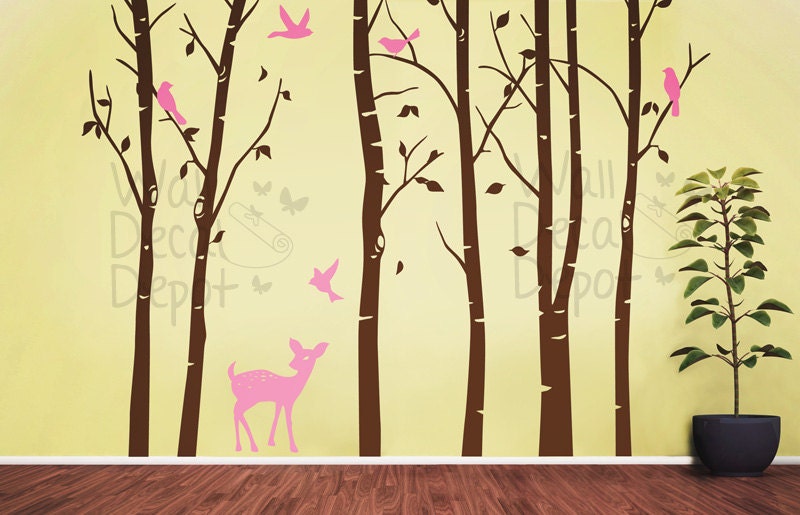 Wall Decals - winter tree wall decal deer wall decals