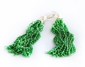 Green Chain Tassle Fringe Earrings - PokeBespoke