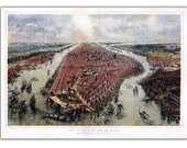13x19" New York City View from 1878, Vintage map printed on parchment paper, bird eye view, City Map, Landscape