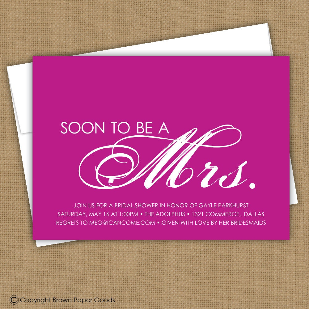 Bridal Shower Invitation. Printable (Soon to be a Mrs.) Wedding Shower invitation