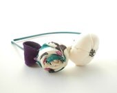Headband fabric flowers teal white purple hairband - ready to ship