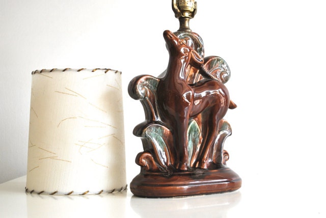 Vintage Woodland Gazelle - Mid Century TV Lamp with Shade - Fall Colors