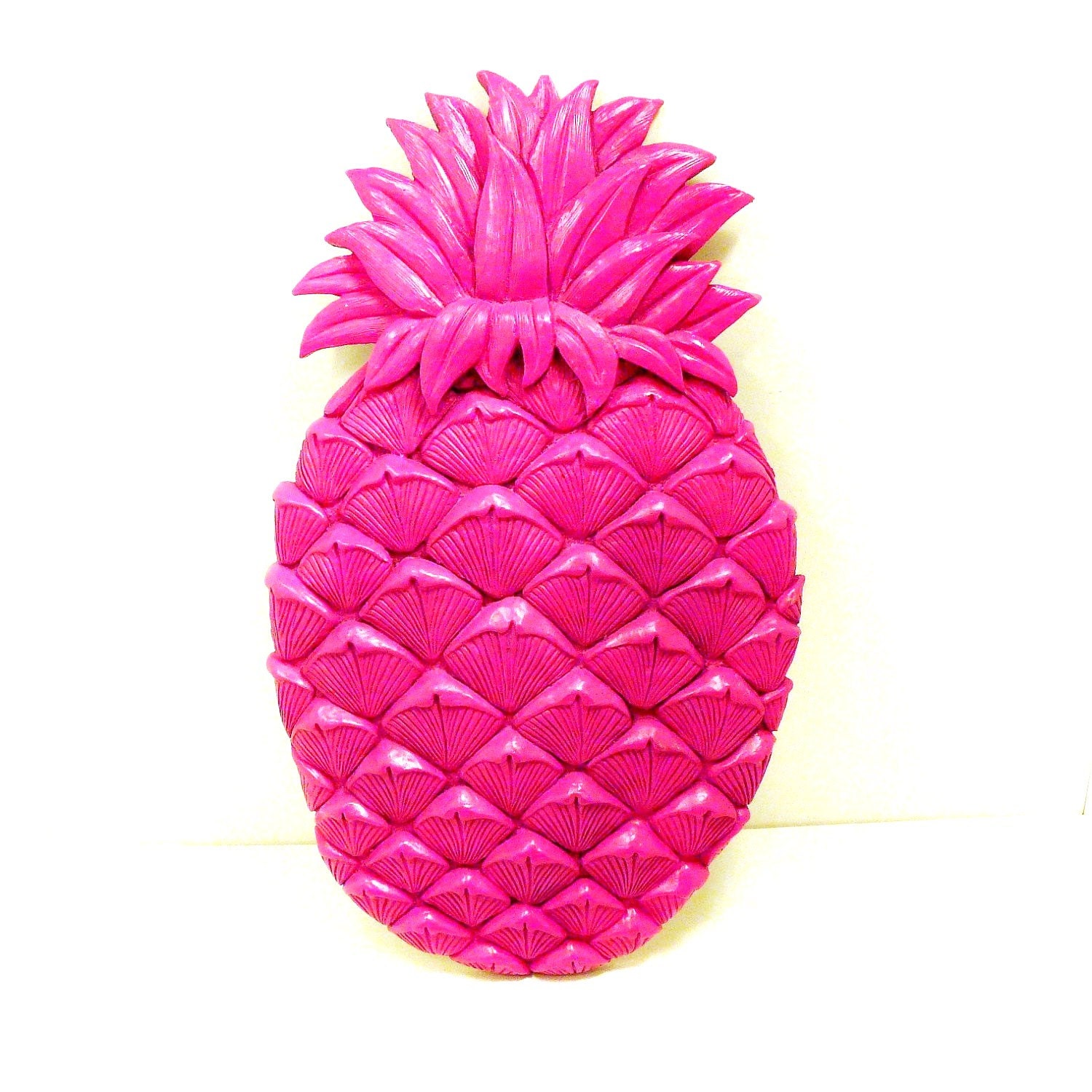 pineapple wall decor, neon home decor, retro, fruit, pop art, kitsch, hot pink magenta, plaster plaque, tropical