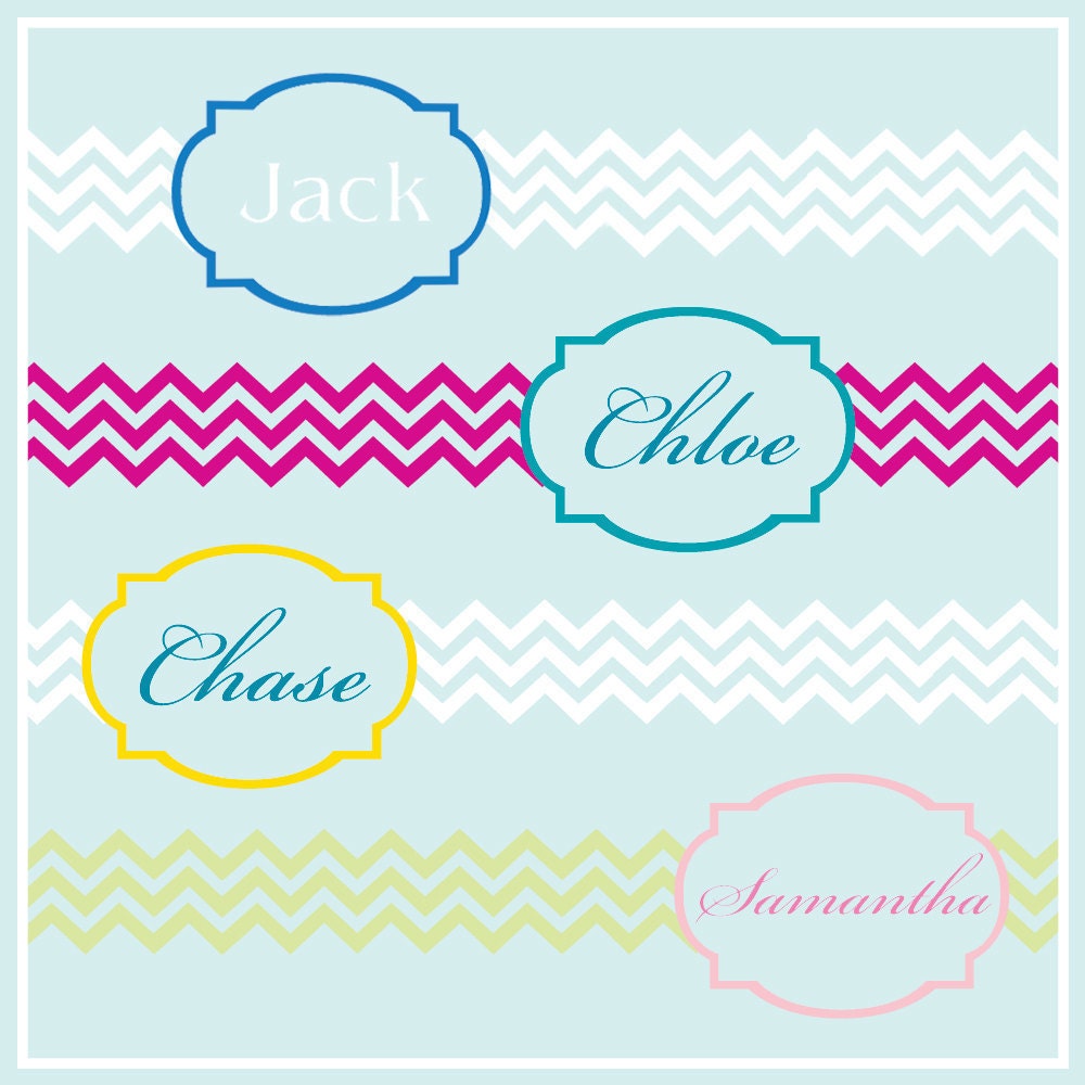 Chevron and Quatrefoil Nursery Wall Decal - Personalized Monogram Initial Baby Name - Zig Zag Decal