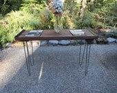 4 ft Industrial Sofa Table from old barnwood with hairpin legs
