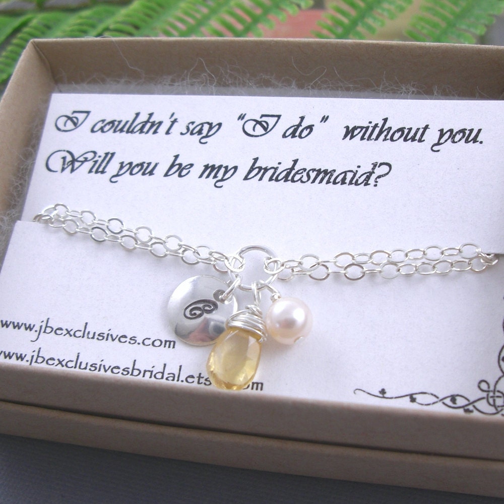 Personalized bridesmaid gift set-custom birthstone-wedding jewelry-bridal gift-sterling silver monogrammed initial bracelet b9