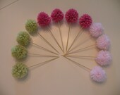 Pink and Green Pompom Cupcake Toppers