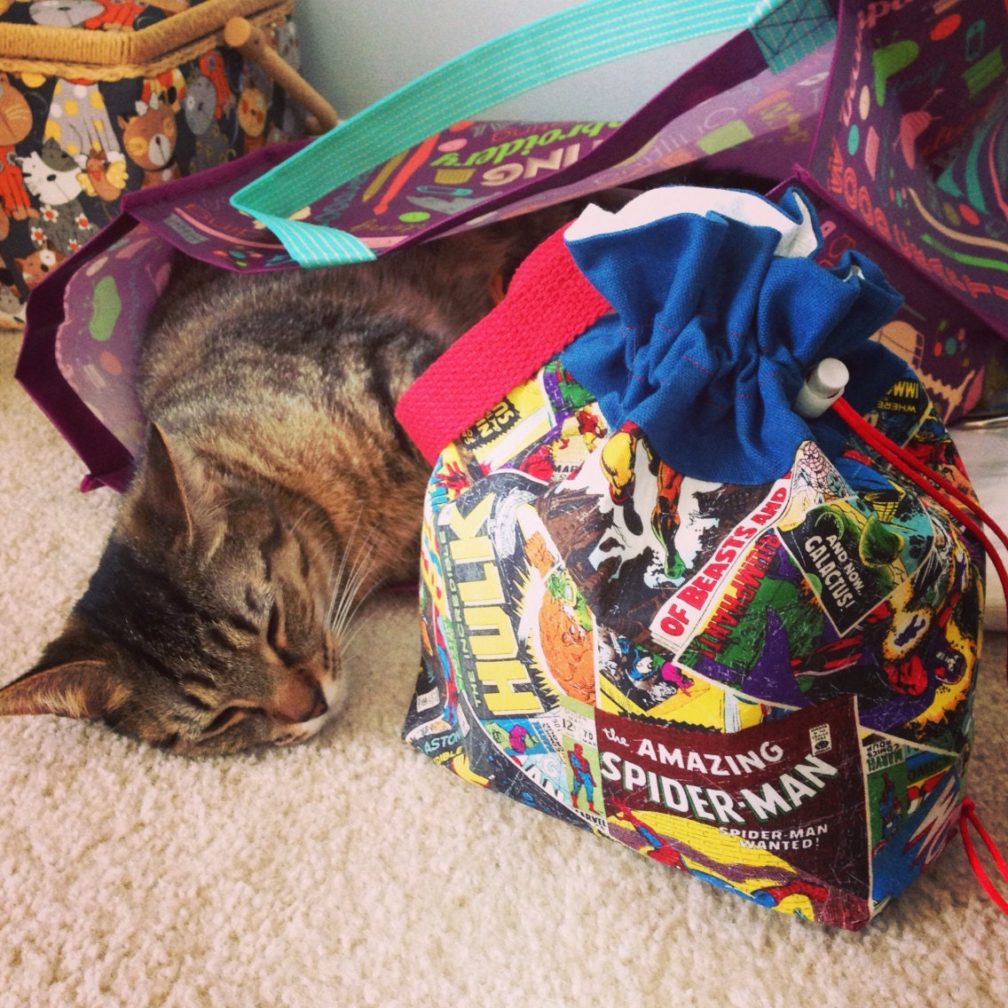 Patriotic Vintage Superhero Small Knitting Project Bag