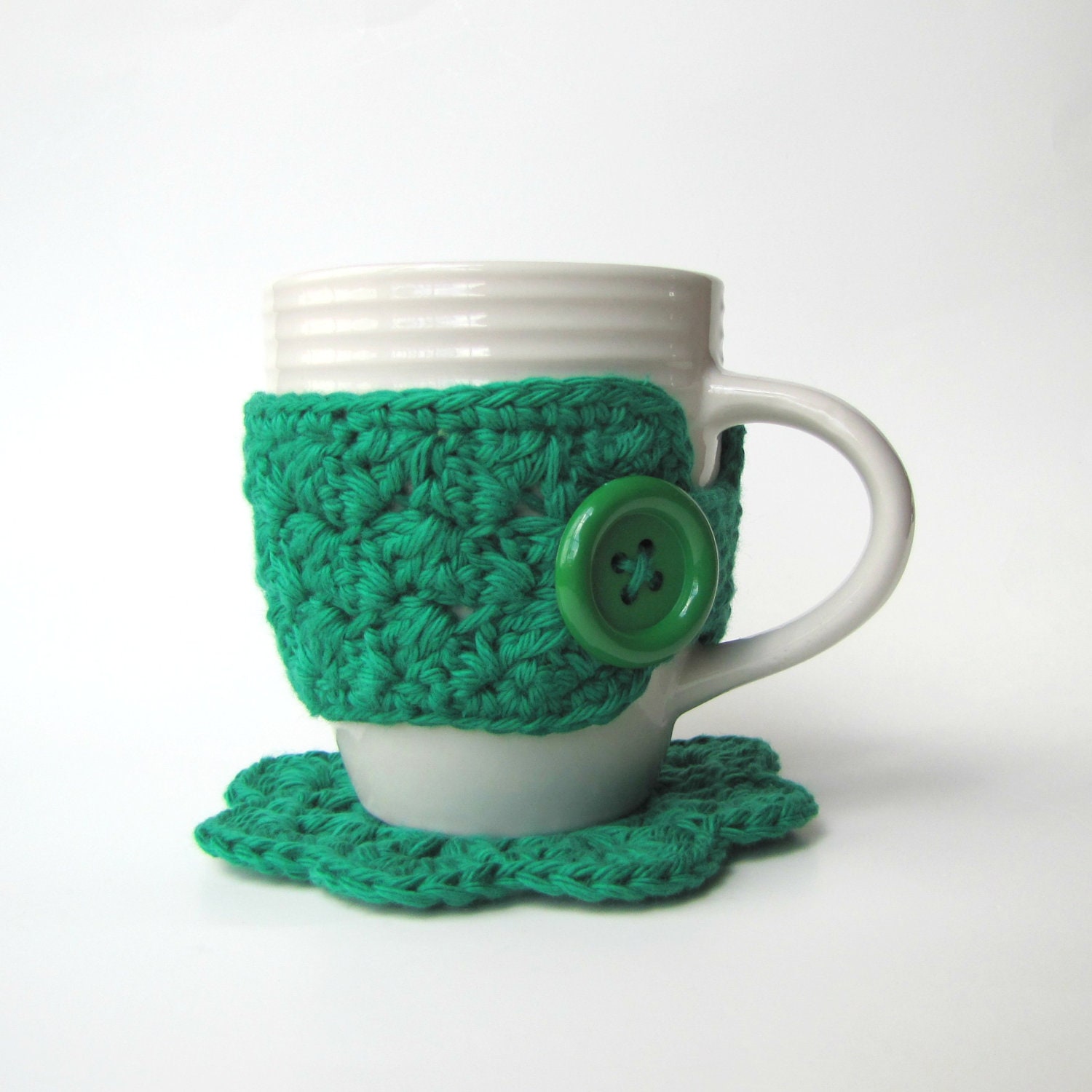 Green Coffee Mug Cozy AND Coaster Set - cherlynnephotography