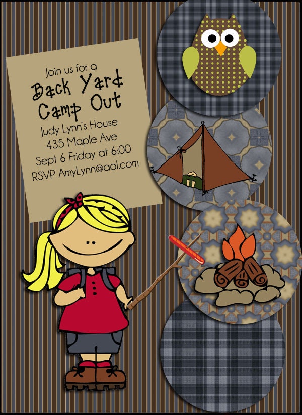 Camp Out Scrapbook Kit , Instant Download, Card Making, Crafts, Camping / Fishing Girl Scout or Boy Scout Clip Art, Brown and Blue