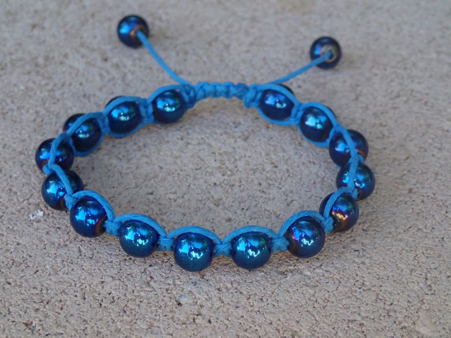 Blue Glass Bead Shamballa Bracelet