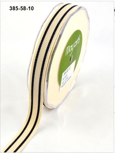 Cream Organic Cotton Ribbon/Trim with Black Stripes by May Arts 385 58 10