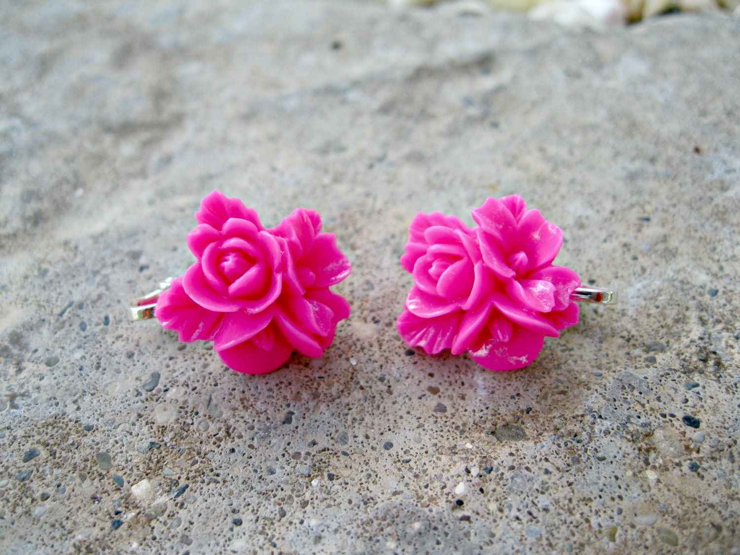 Hot Pink Blossom Clip On Earrings