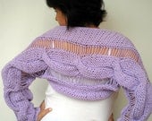 Lace Cabled  Shrug Hand Knit  Long Sleaves  Bolero  Woman Trendy Chunky Cotton Shrug