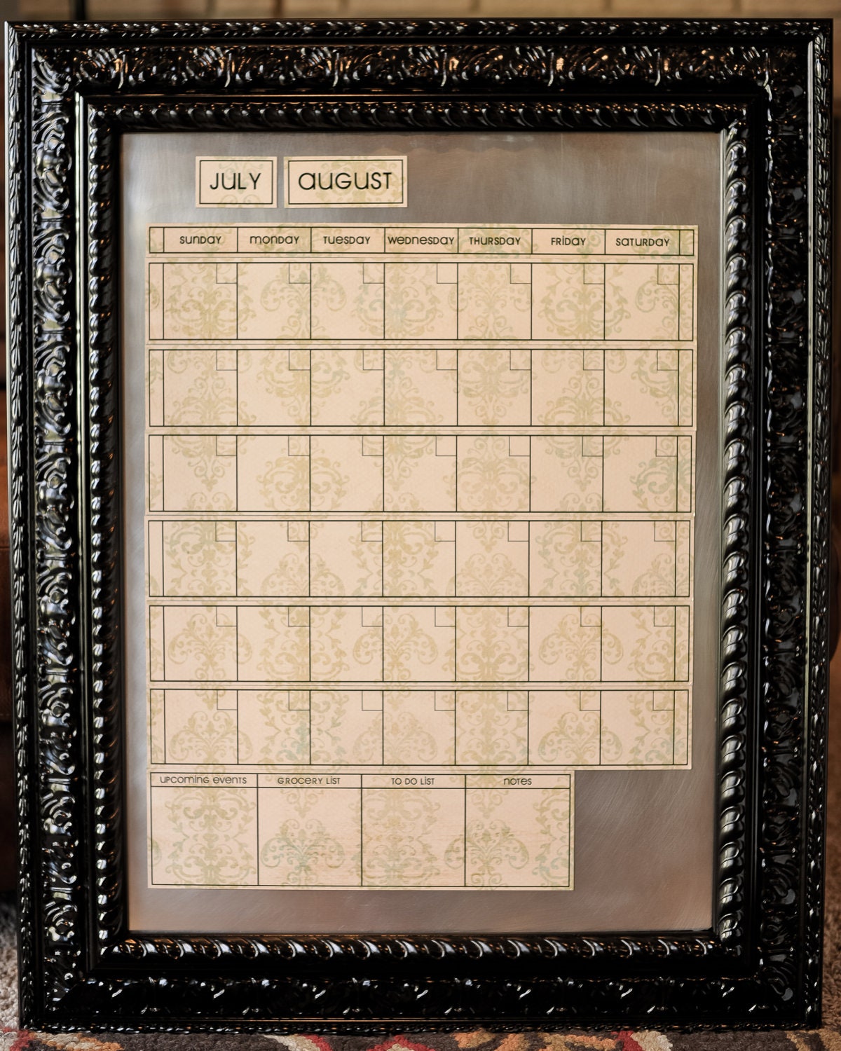 Very Large Beautiful Black Magnet Board with 6 Week Dry/Wet Erase Calendar