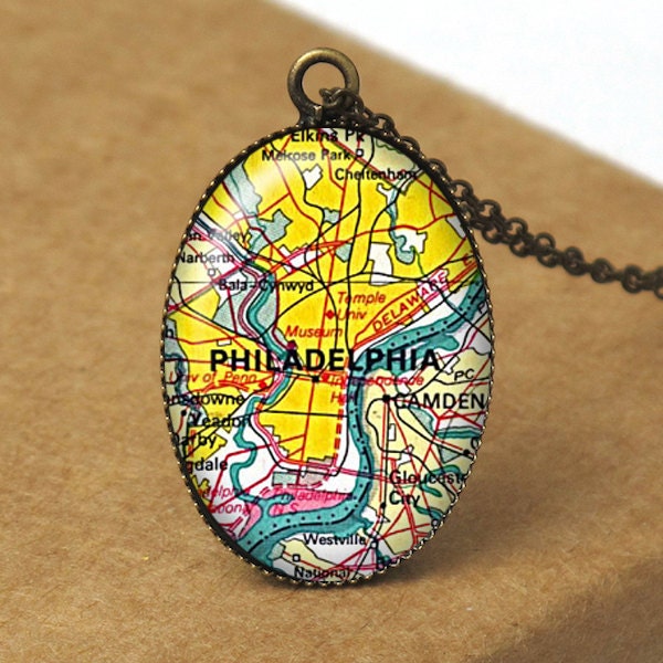Philadelphia Map Jewelry, Philadelphia Pendant Necklace, Pennsylvania Necklace, Pennsylvania Map Necklace, Travel Necklace, US Map N485