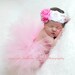 Paris Pink Tutu Newborn Photography Prop with Matching Lace Rhinestone Silk Flower Headband Newborn-5T