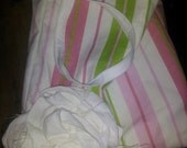 Pink Mix-Match Reversible Tote with Linen Flower Embellishment