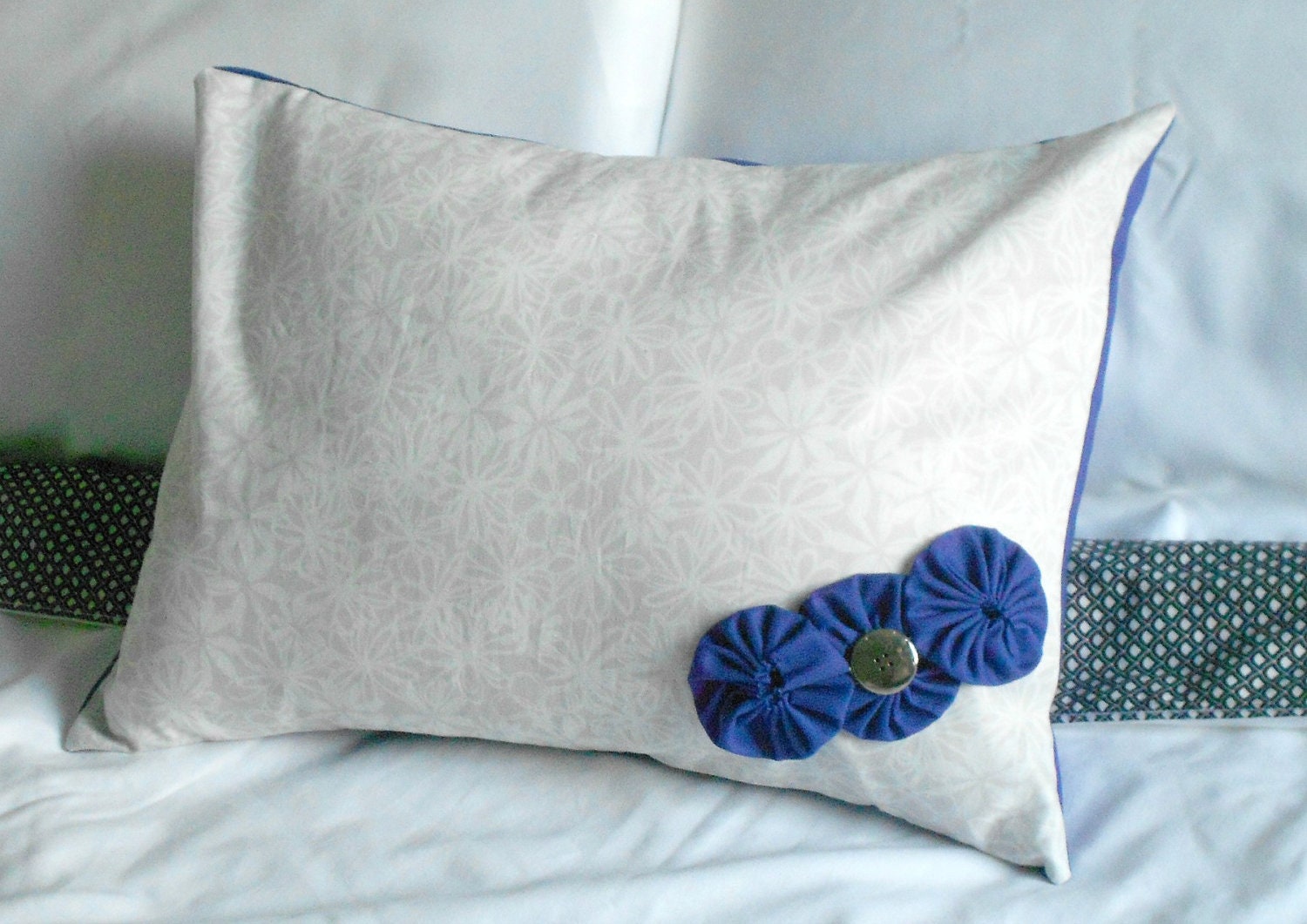 Purple pillow cover lumbar pillow light grey floral 12 X 16 inch