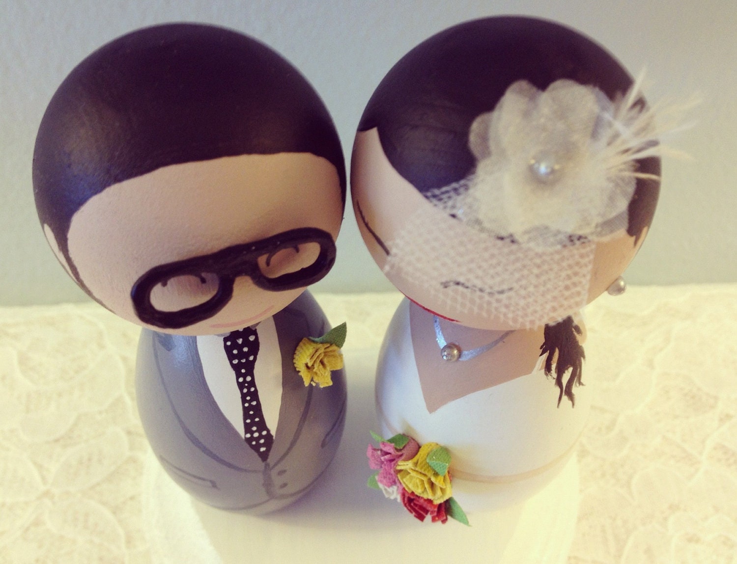 Custom Hipster Bride and Groom Wedding Cake Toppers - Every Topper is made custom for you