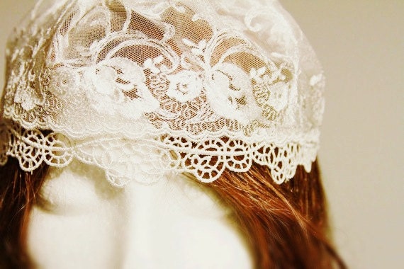 Bridal Couture - Ivory Lace Floral Cap Wedding Lace Veil - Vintage Inspired Bridal Hat - Juliet Hat