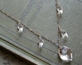 Vintage ART DECO Necklace . 1920s Necklace Jewelry . Festoon Crystal Necklace with Brass Peanut Chain