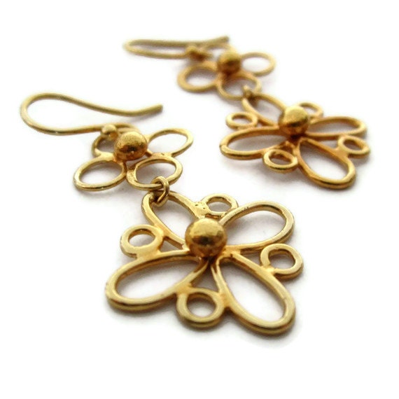 Gold Chandelier Earrings, Long Gold Earrings 18K Gold Drop Earrings,