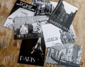 European City Postcard Photography Collection (7): Amsterdam, Paris, Venice, Rome, Lisbon, Berlin, Antwerp-Black and White Prints