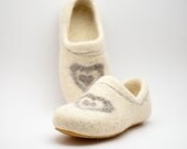 Wool felt clogs white Honey heart - handmade natural felted wool slippers with caoutchouc soles - all sizes