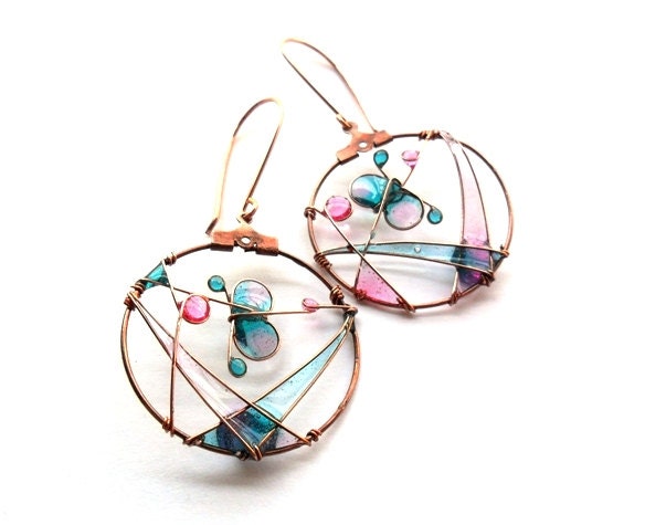 Mint pink butterfly earrings, spring jewelry, dangle pastel earrings