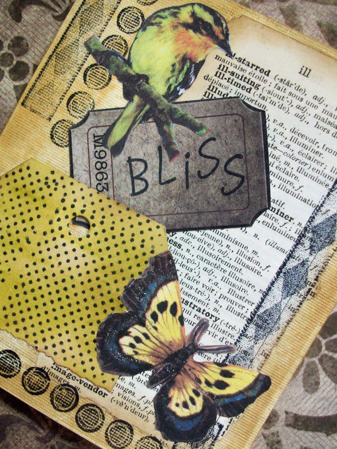 OOAK Art Collage and Ink Card "BLISS"