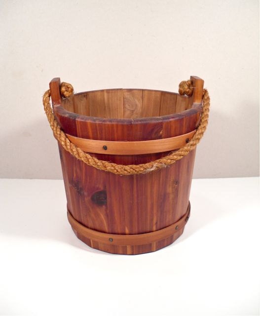 Primitive Wood Bucket - Firkin Well Bucket Rope Handle