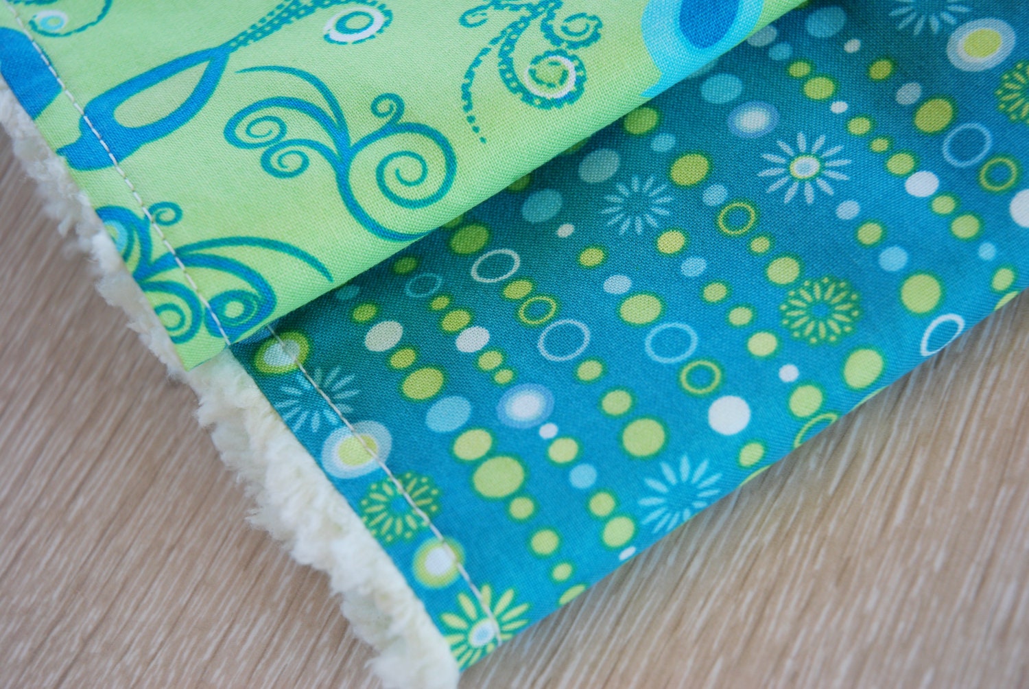 Girl Burp Cloths, Teal and Green, Set of 2, Fleece Backed