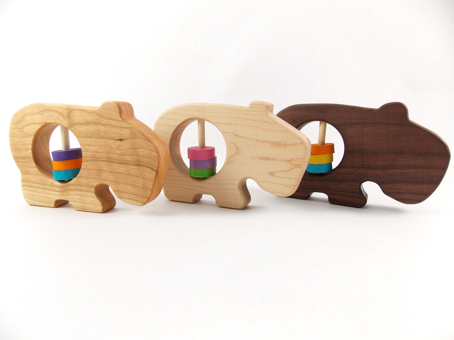 Organic Baby Toy HIPPO Rattle, Hippo Wooden Baby Rattle, Natural Baby Toy