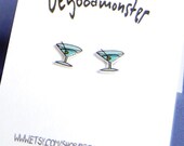Martini Cocltail Earrings  -  Posts Shrinky Dink - Shrink Plastic