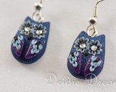 Kawaii Owl Earrings - Polymer Clay Owl Jewelry - Cute Owls - Dangle Earrings - Polymer Clay Flowers - Gift Under 20